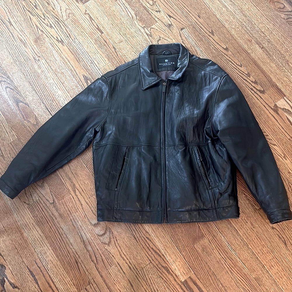 Mens Kenneth Cole Leather bonnet jacket ! Black Size Large